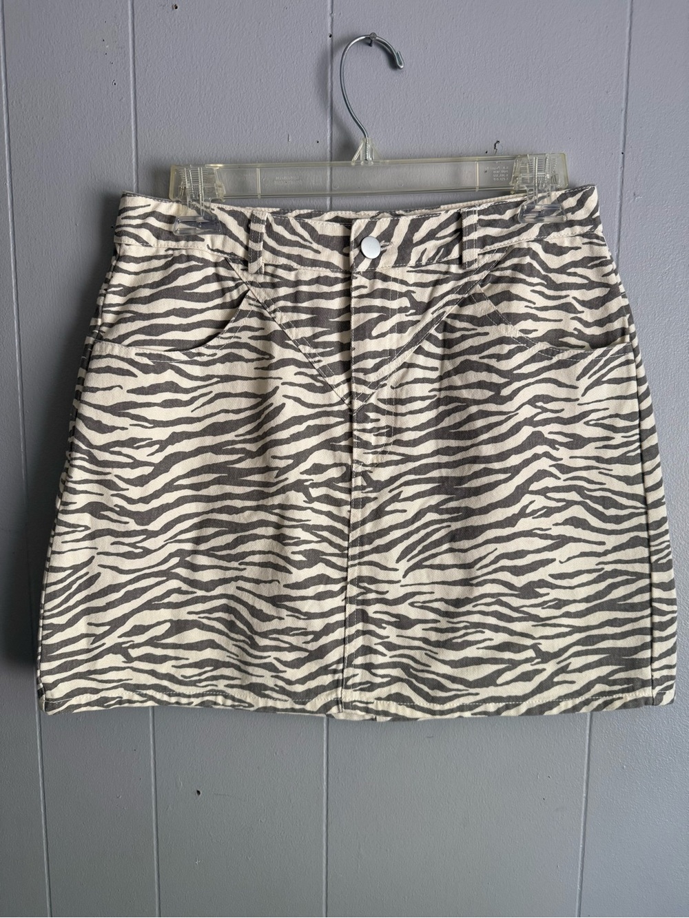 Zebra-Print Mini Skirt in Cream & Gray NWOT